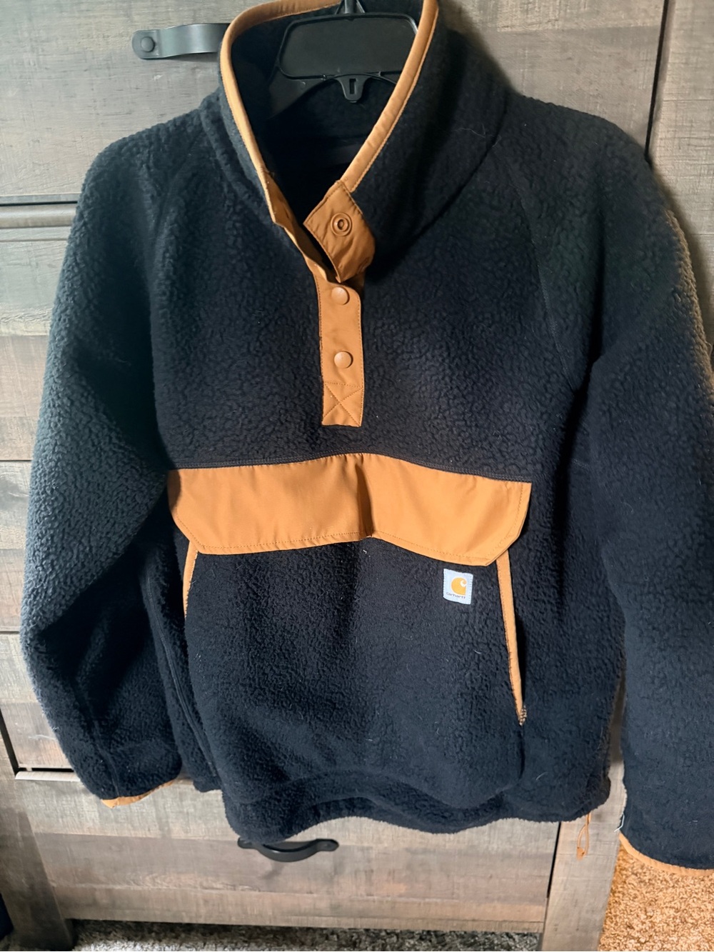 Carhartt ladies Black Fleece Pullover Jacket with Tan Accents